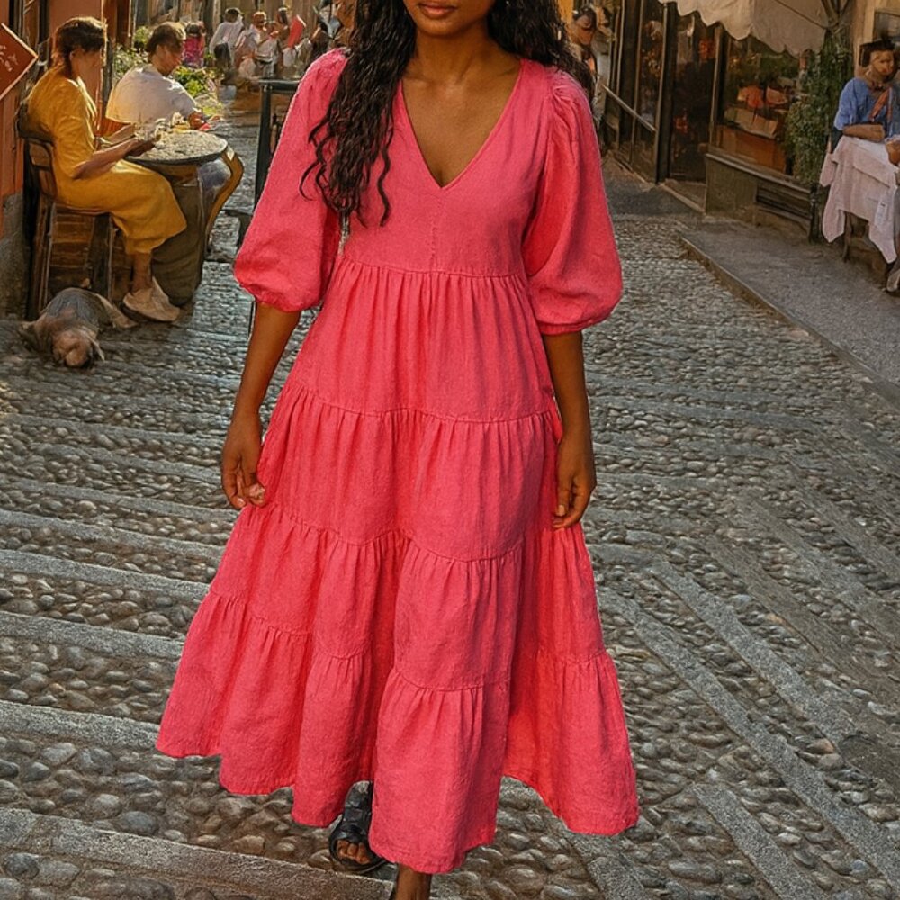 Zara Pink Puff Sleeve Maxi Dress XS